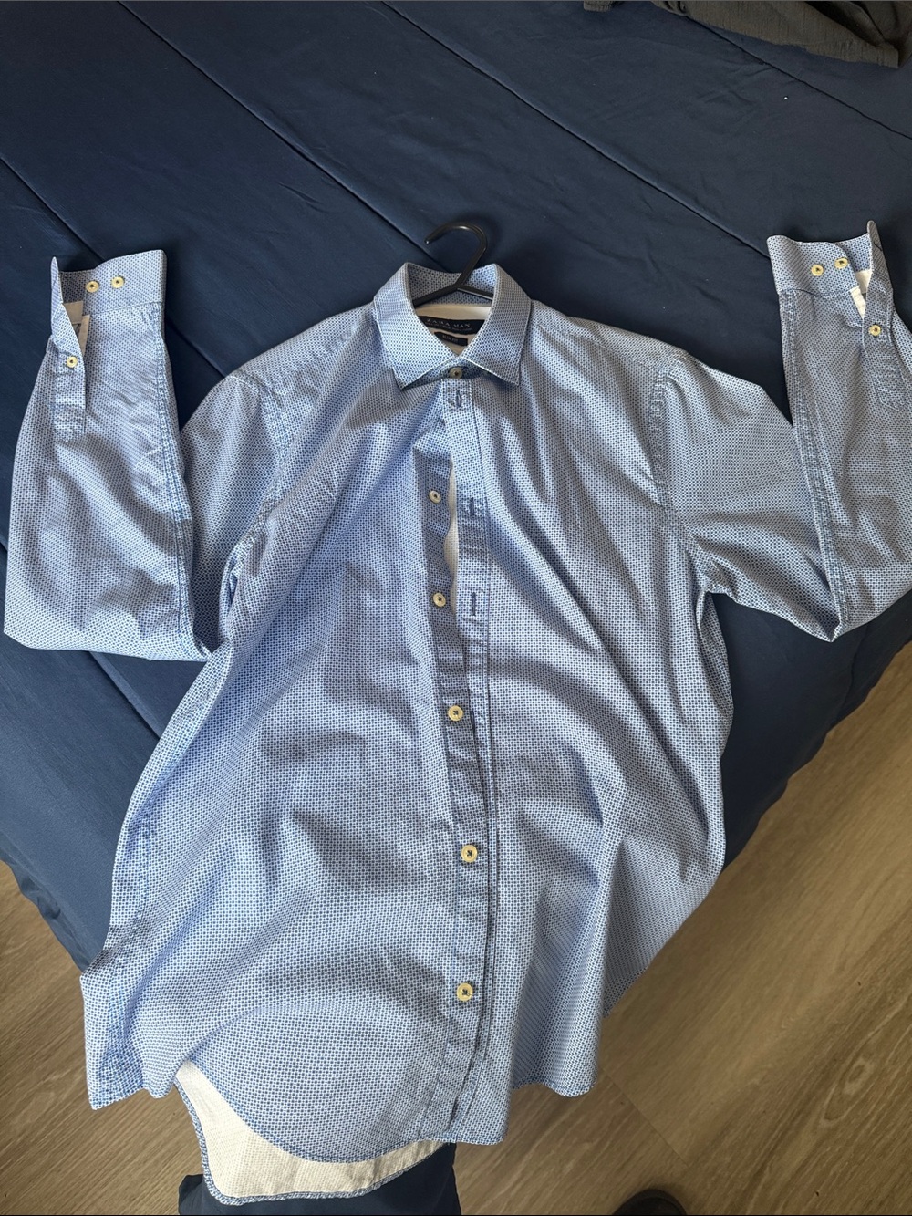 Men's Zara Light Blue Micro-Pattern Dress Shirt long sleeve slim fit